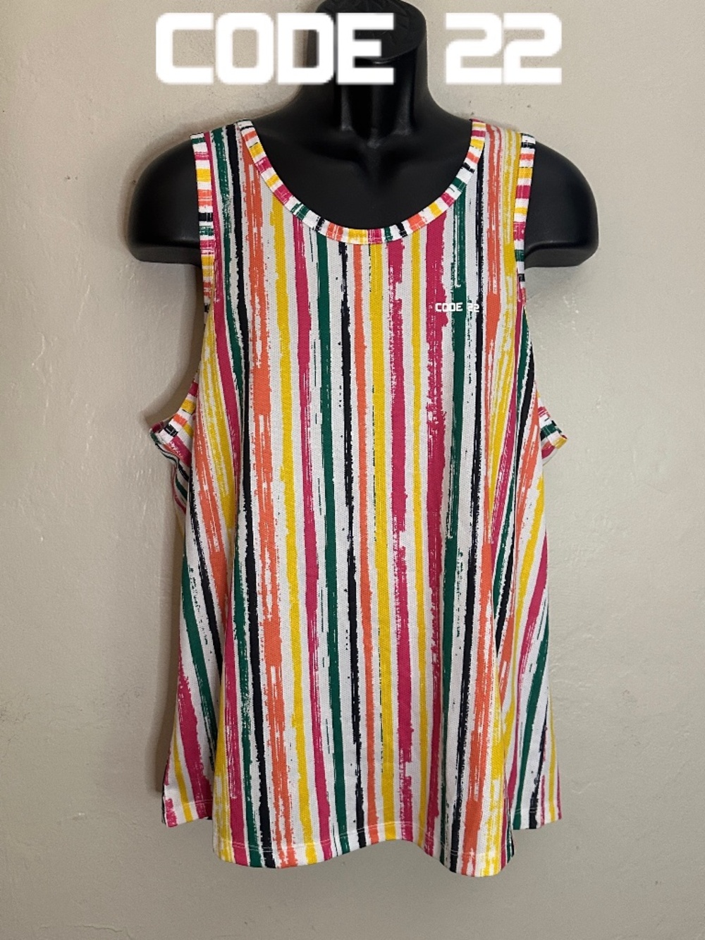 Code 22 Striped Tank Top XL Gently worn 100% polyester pinpoint mesh 22" armpits